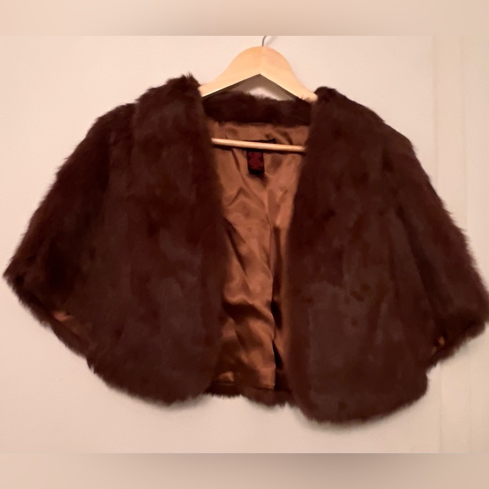 100% genuine rabbit fur size S shawl with hook and eye clasp, NWOT